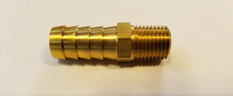 1020804C Brass Fitting: 1/4" Male Npt To 1/2" Barb 1