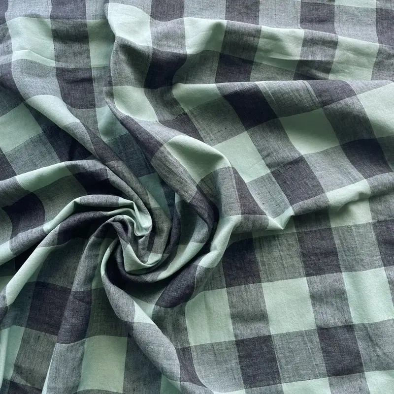 Buffalo Check Fabric In Grey And Sage 1