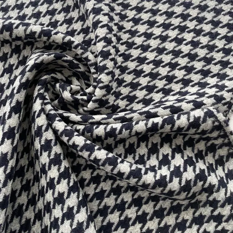 German Tweed Fabric – Houndstooth In Navy & Grey 1