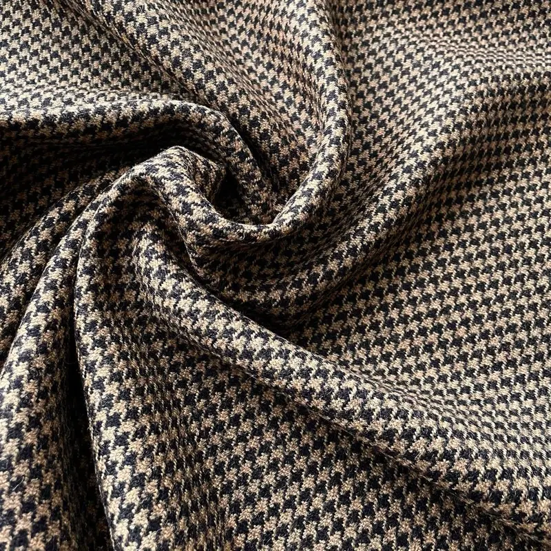 German Tweed Fabric – Pepita Check In Black & Brown 1