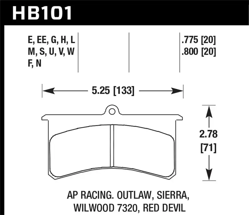 Hawk Performance Hb101S.800 Ht-10 High-Temperature Disc Brake Pads (0.800" Thickness) Compatible With Wilwood, Ap Racing, And Sl Outlaw Calipers 1
