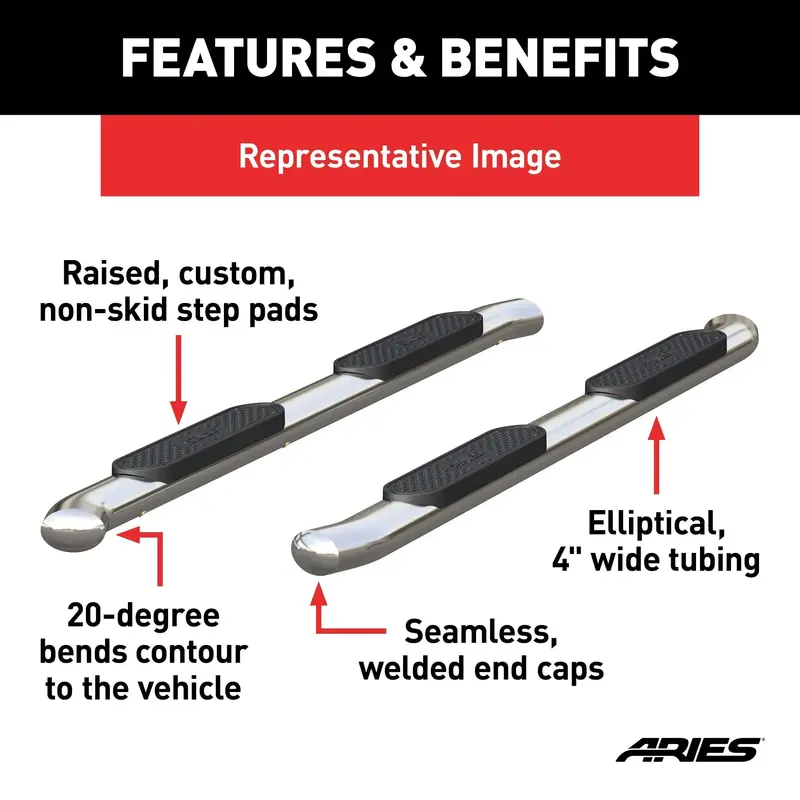 Aries Polished Stainless Steel Oval Side Steps – 4-Piece Set For Chevrolet Silverado & Gmc Sierra 1500/2500/3500 (Model S224053-2) 1