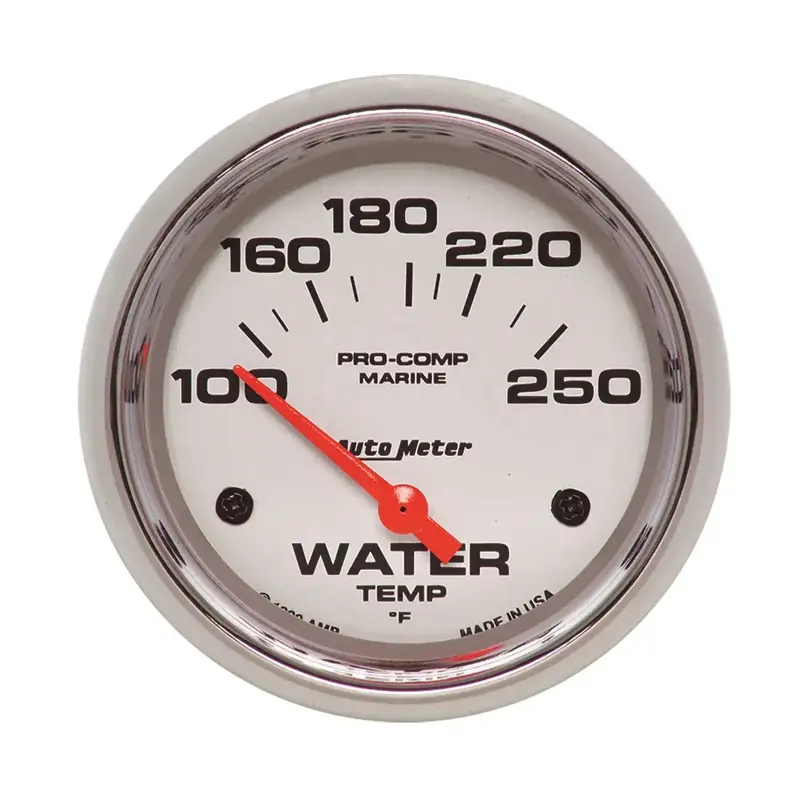 Autometer 200763-35 Marine-Grade Electric Water Temperature Gauge — 2 5/8", 100–250°F, Chrome Bezel 1